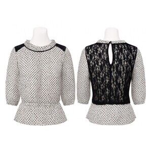 Antilia Femme Womens Blouse Small Black White ‎ Sheer Whimsy Goth Fairy Coquette